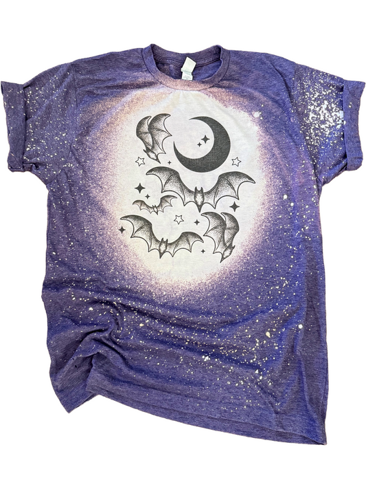 Moon + Bats Halloween Bleached Tee 