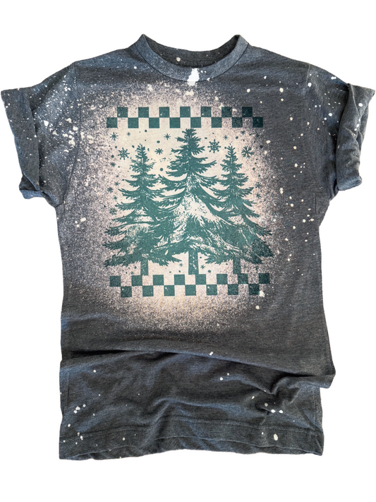 Evergreen Vibes Christmas Tree Checkered Bleached Tee
