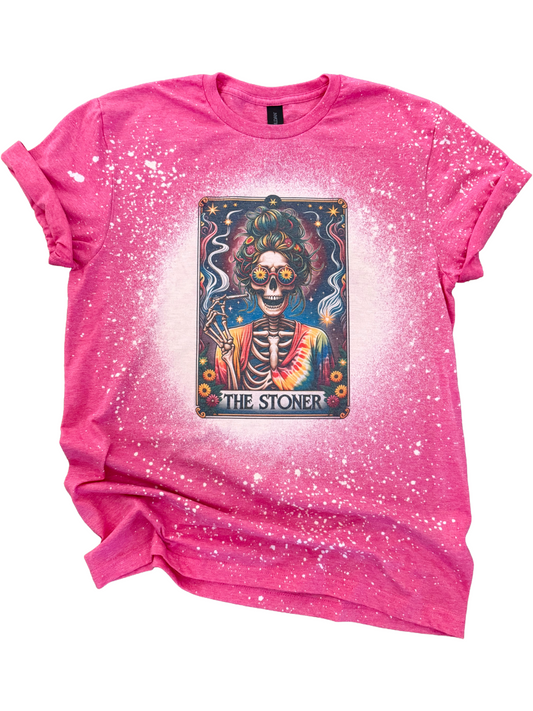 The Stoner - Skeleton Tarot Card Bleached Tee