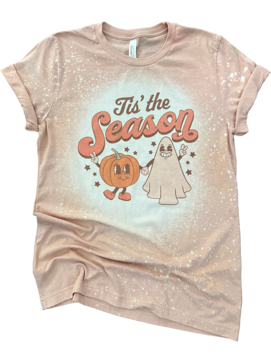 Tis the Season Ghost Pumpkin Vintage Halloween Bleached Tee
