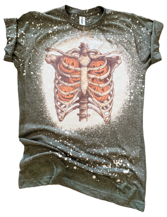 Pumpkin Ribcage Halloween Bleached Tee