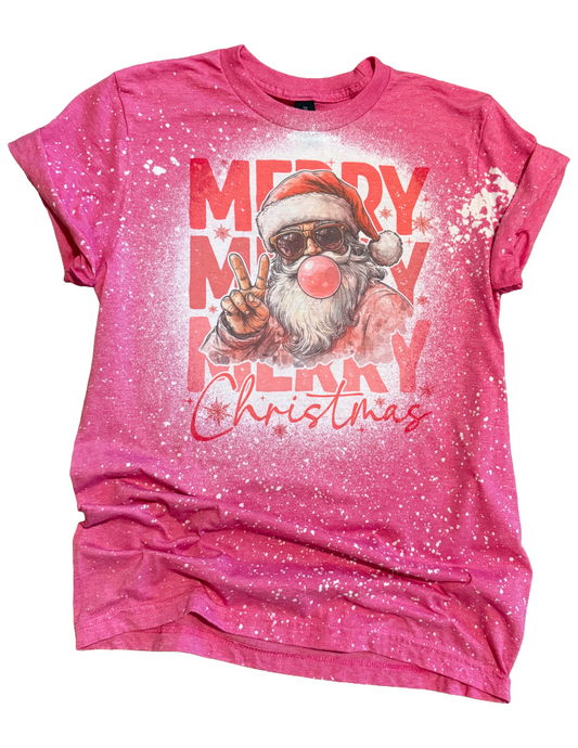 Santa Bubblegum Merry Christmas Bleached Tee