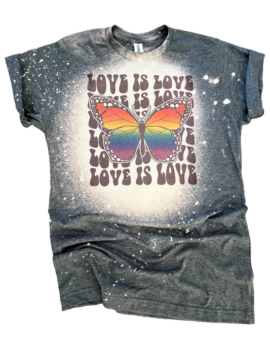 Love Is Love Rainbow Butterfly Bleached Pride Tee