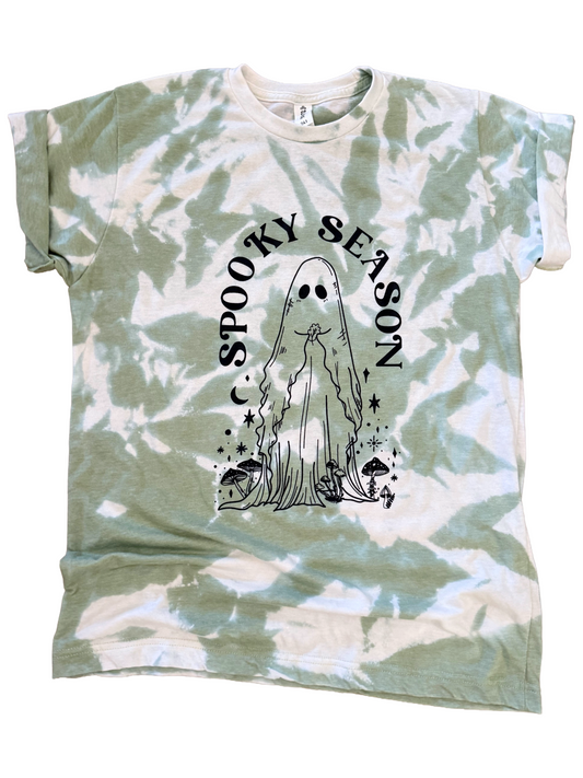 Spooky Season Ghost + Mushrooms Halloween Tie-Dye Tee