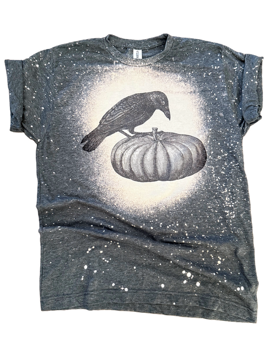 Raven + Pumpkin Halloween Bleached Tee