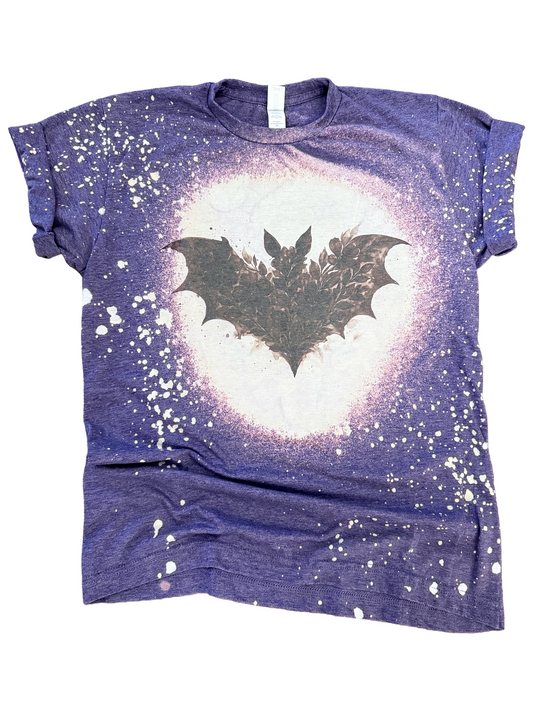 Floral Bat Halloween Bleached Tee