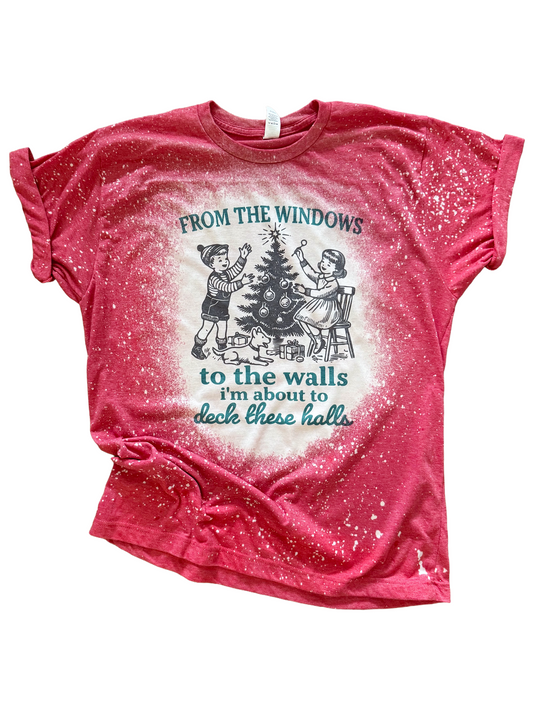 Deck These Halls Christmas Bleached Tee