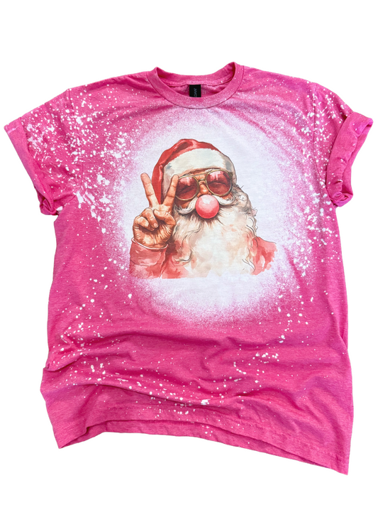Bubblegum Santa Christmas Bleached Tee
