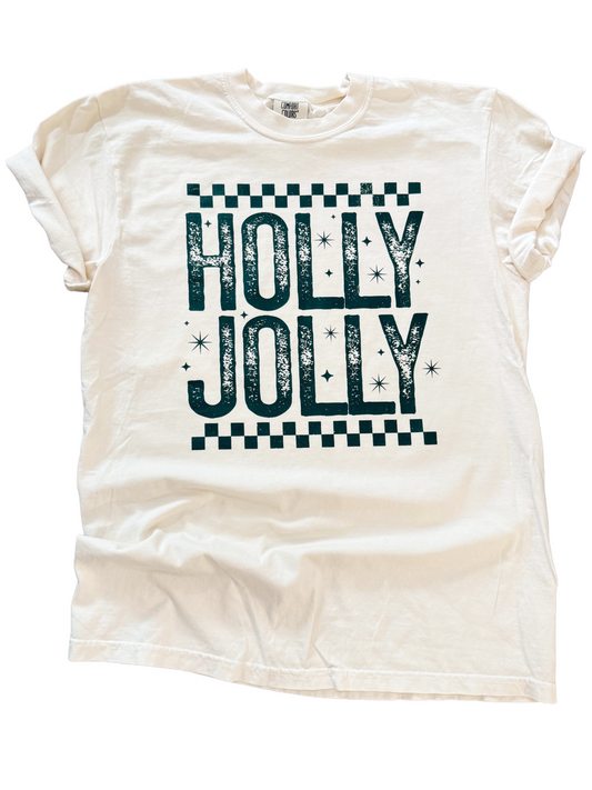 Holly Jolly Retro Checkerboard Christmas Tee