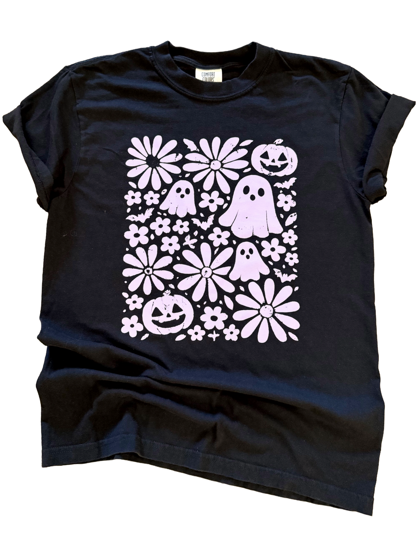 Groovy Ghost Garden – Retro Floral Halloween Tee