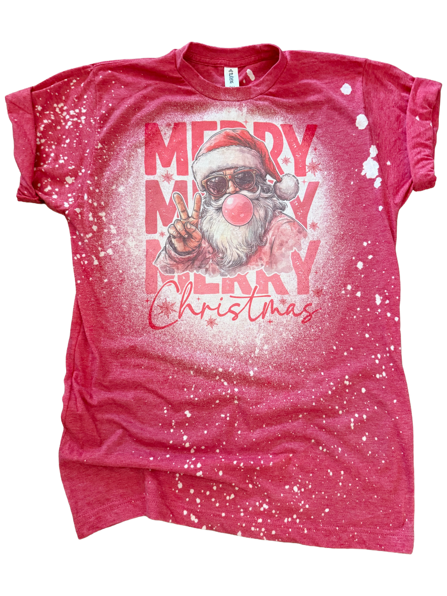 Santa Bubblegum Merry Christmas Bleached Tee