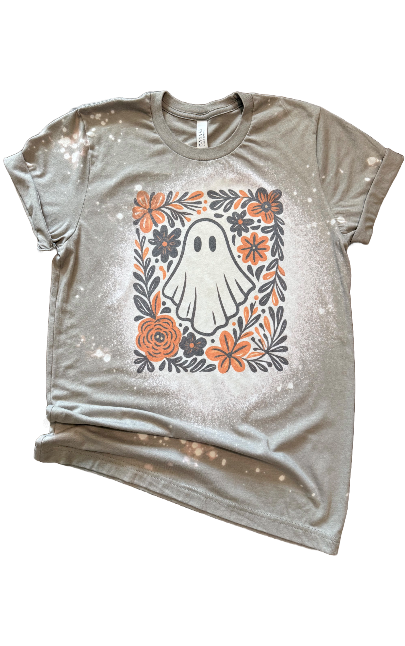 BOO-tiful Blooms Ghost Floral Halloween Bleached Tee