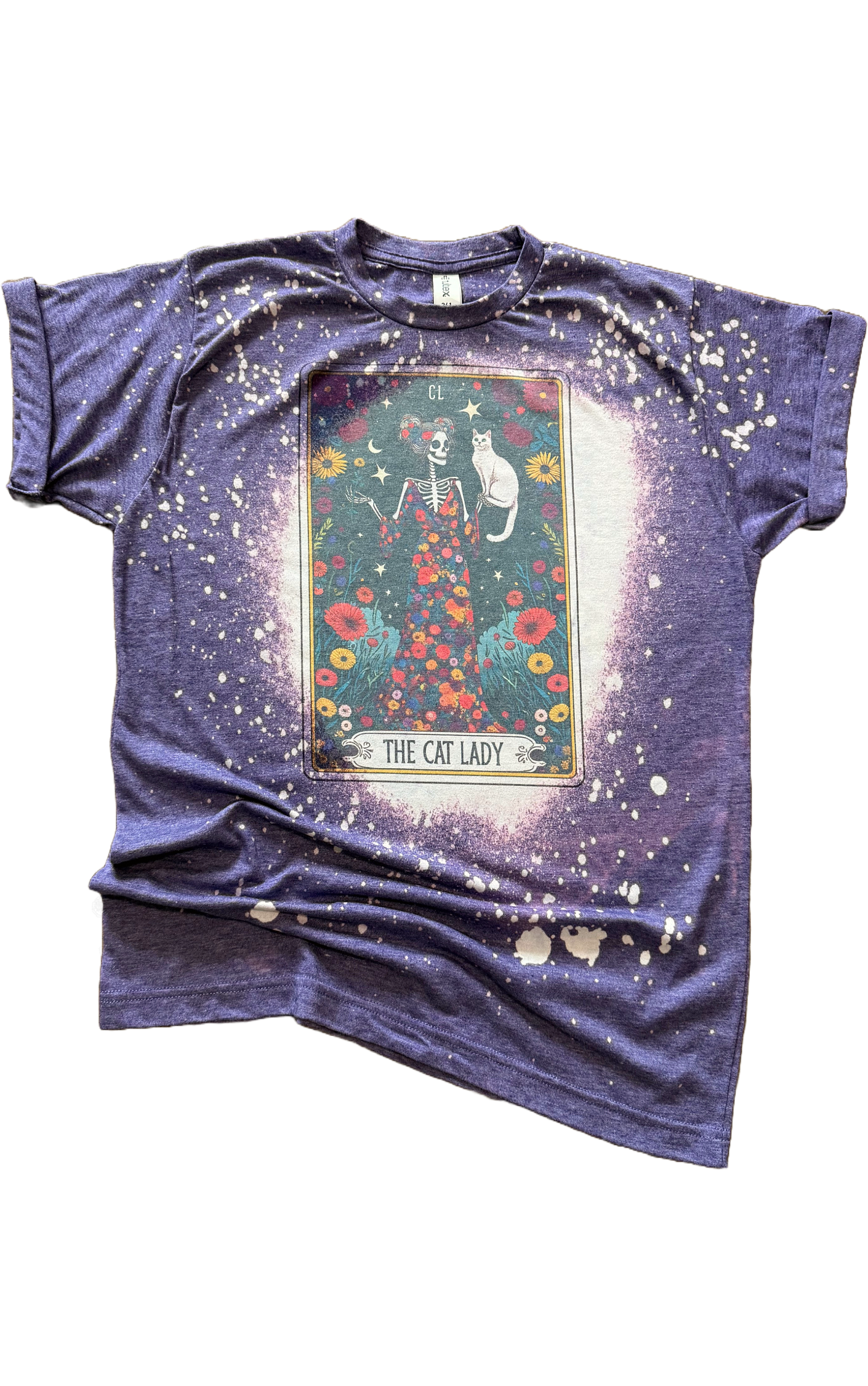 The Cat Lady – Skeleton Tarot Card Bleached Tee