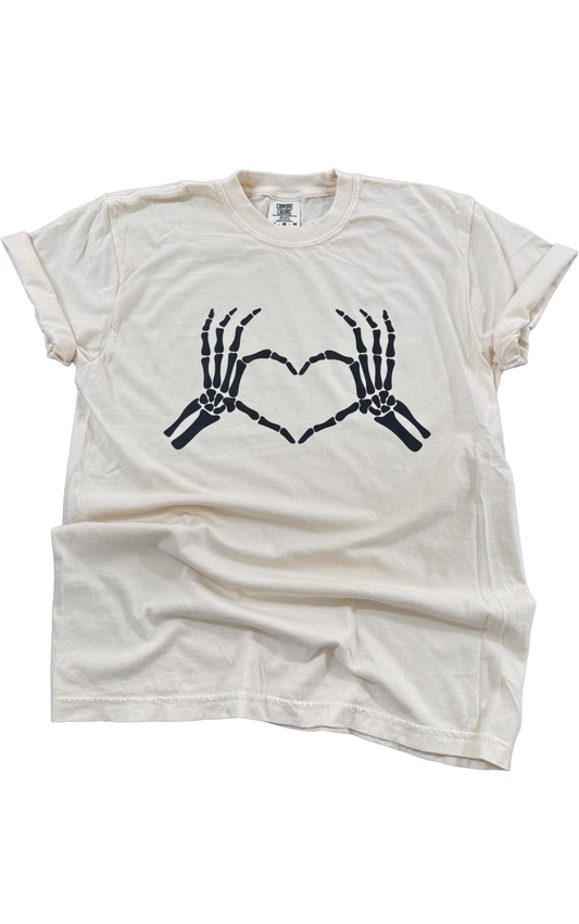Black Skeleton Heart Hands Tee