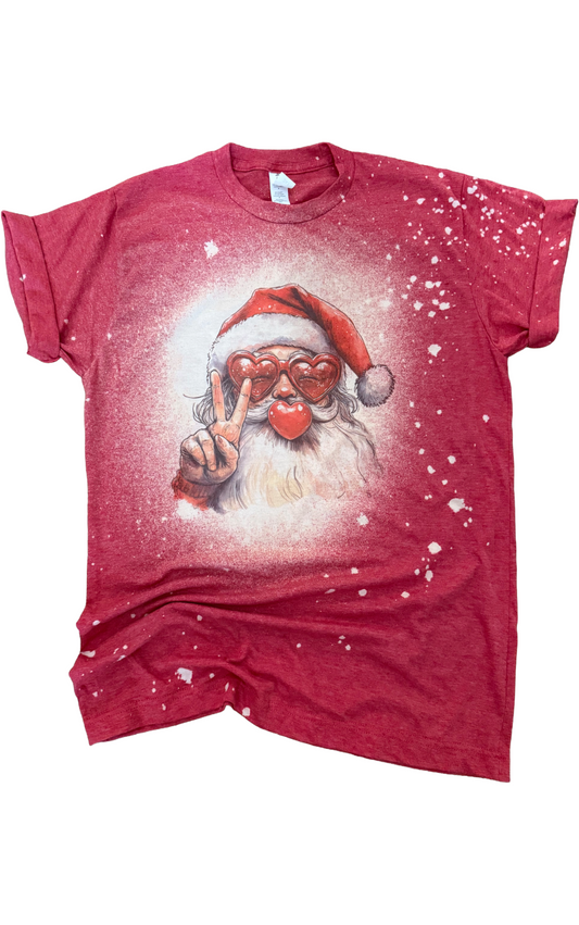 Santa Bubblegum Heart Christmas Bleached Tee