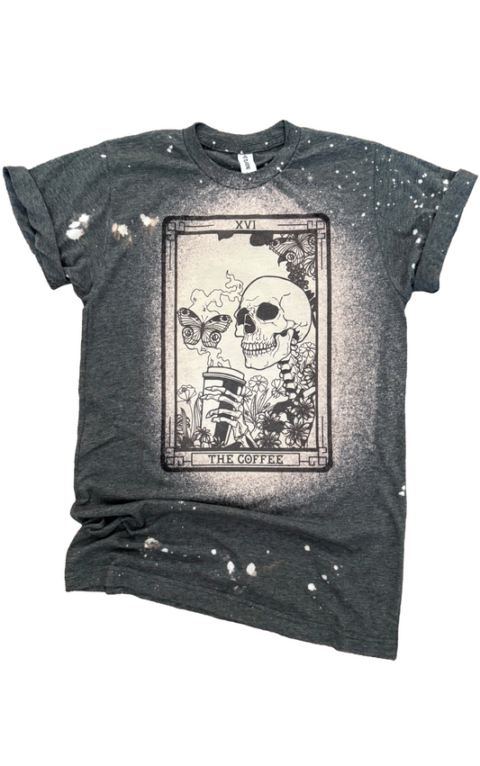 The Coffee Tarot Skeleton Bleached Tee