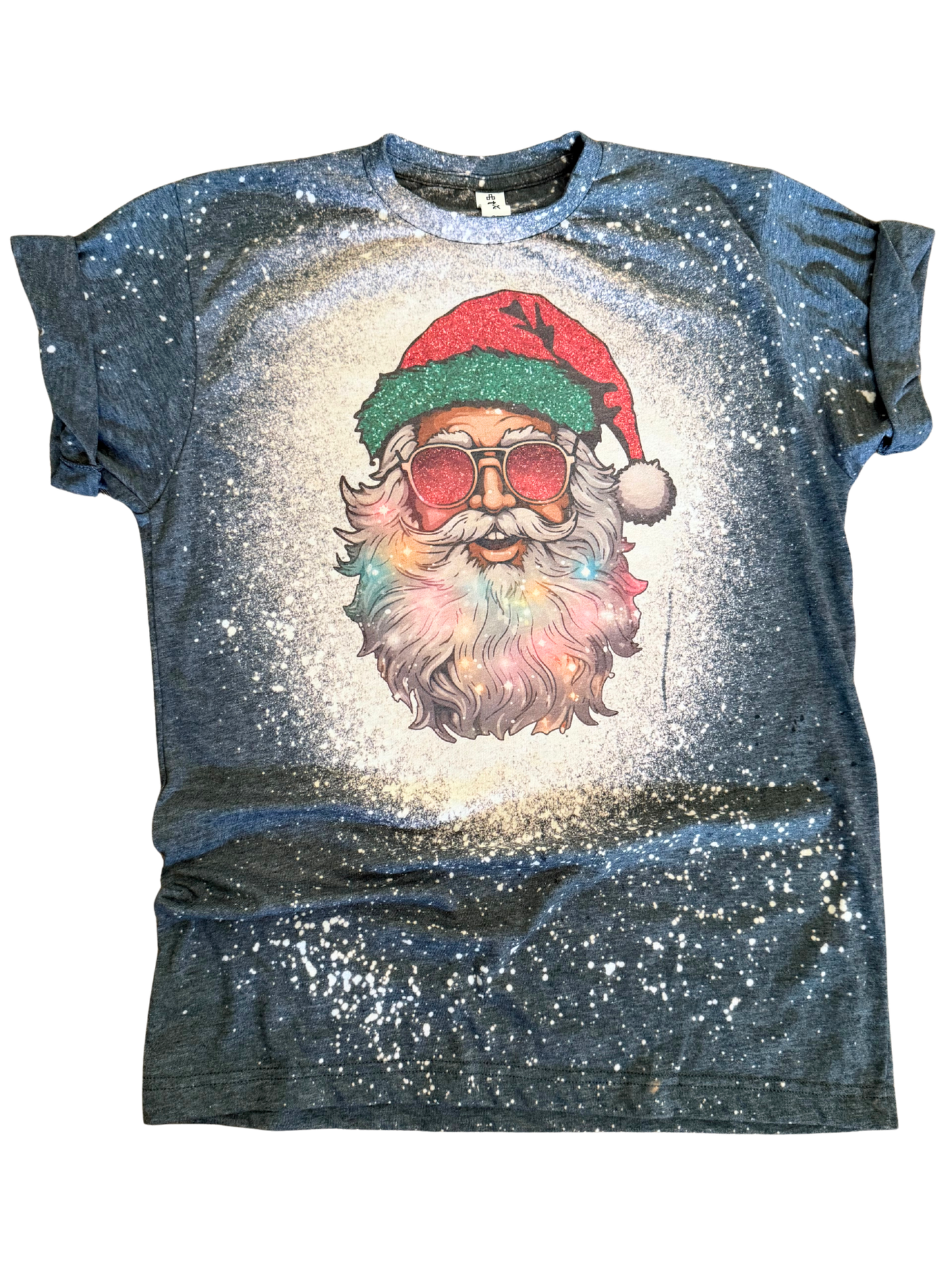Glam Glitter Santa Christmas Bleached Tee