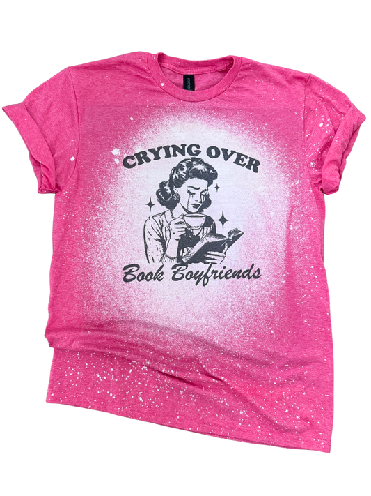 Crying Over Book Boyfriends – Retro Reader Bleached  Tee