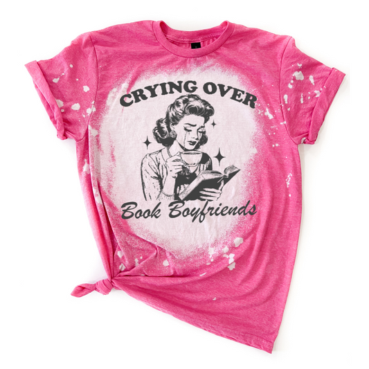 Crying Over Book Boyfriends Retro Girl Bleached Tee