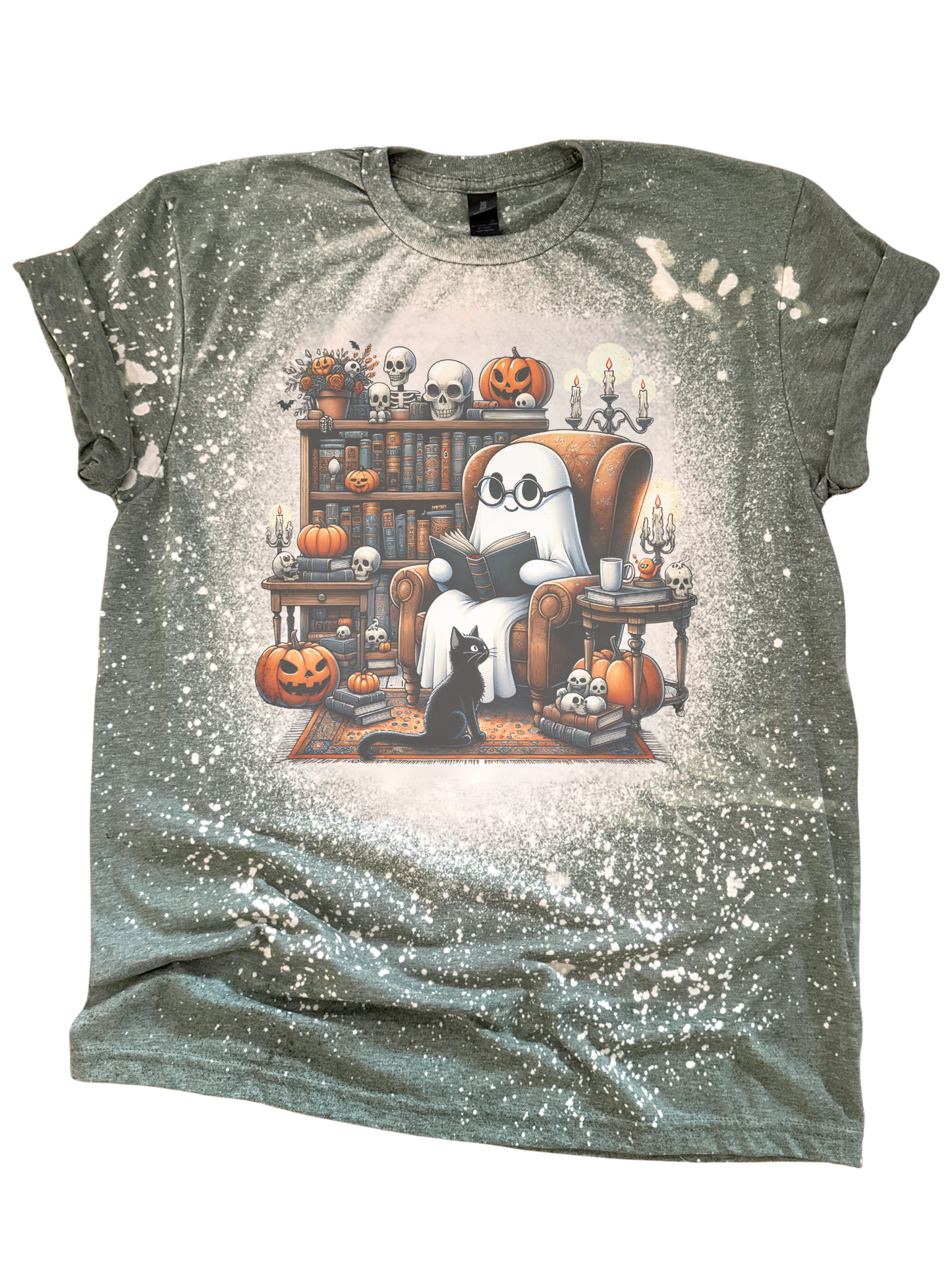 Cozy Ghost Reader – Bleached Tee 👻📚