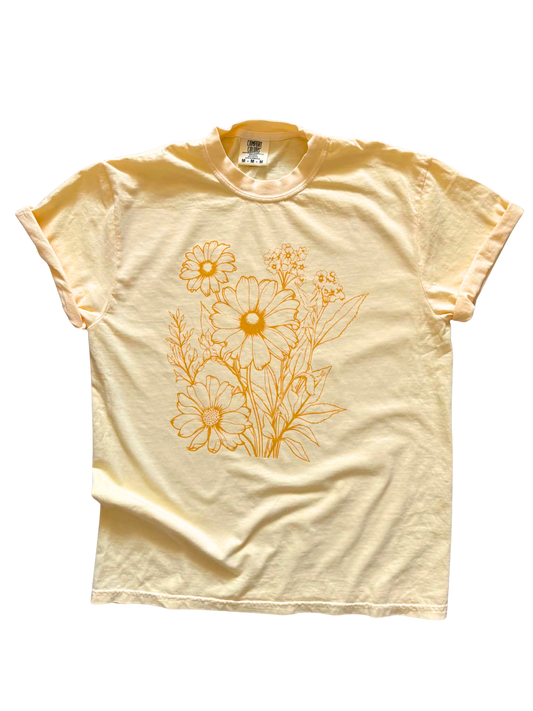 Golden Bloom Floral - Graphic Tee 🌼✨