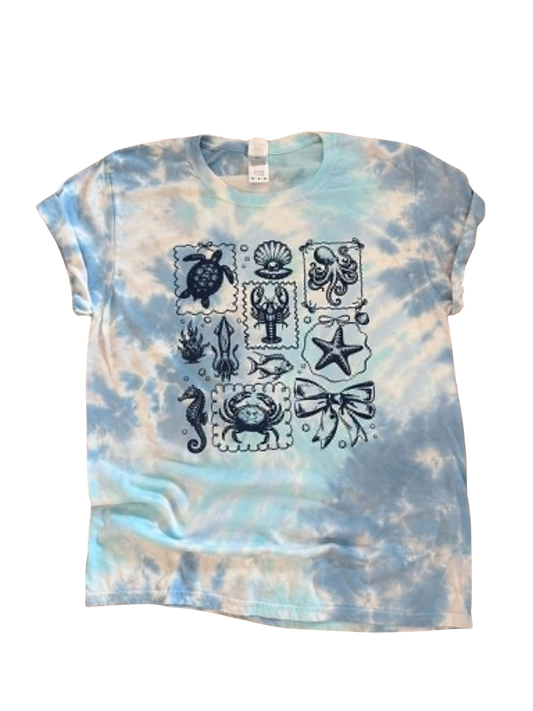 Sea Life Stamp - Tie-Dye Tee 🐚🌊🦀