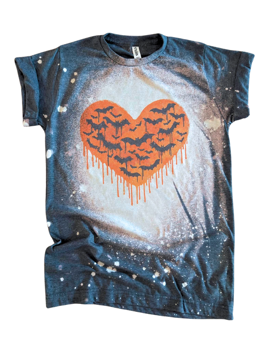 Batty Halloween Heart - Bleached Tee 🦇🧡