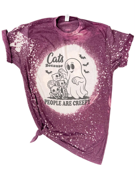 Cats Because People Are Creepy - Bleached Tee 👻🐈