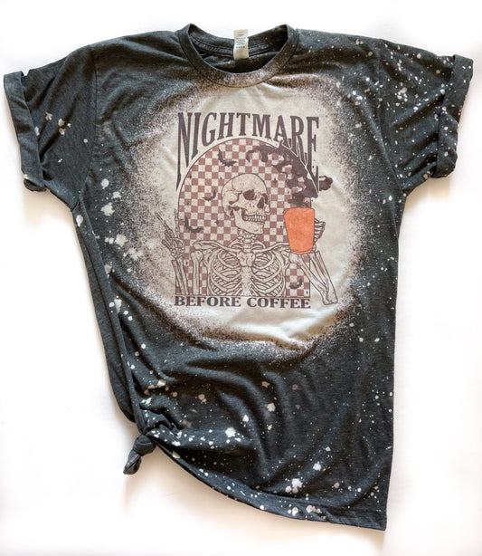Nightmare Before Coffee Skeleton Halloween Bleached Tee