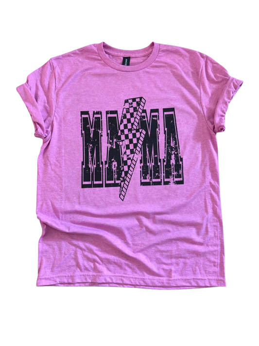 Mama Checkered Lightning - Graphic Tee ⚡🖤💖