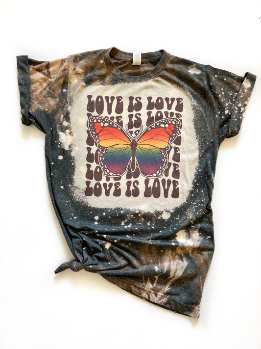 Love Is Love Butterfly Bleached Pride Tee